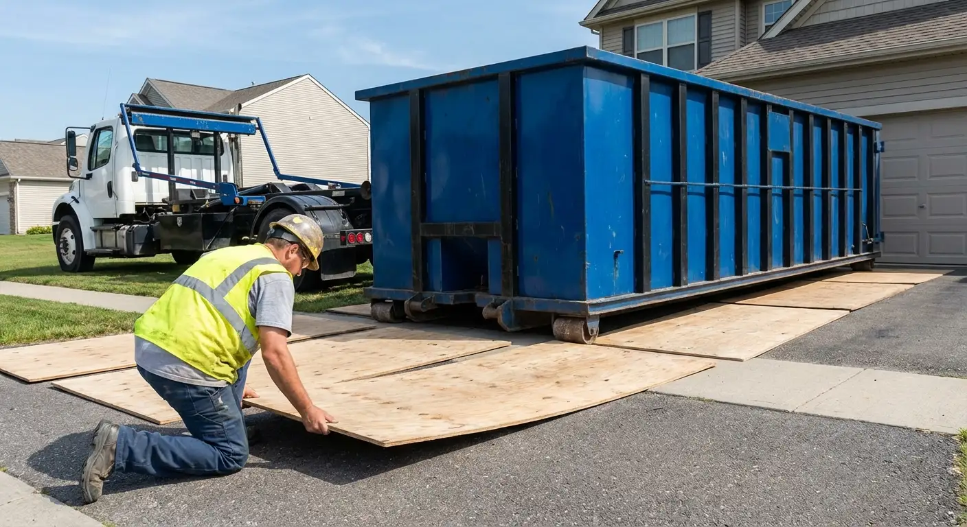 Driveway protection and delivery preparation for dumpster rental in Los Angeles, CA