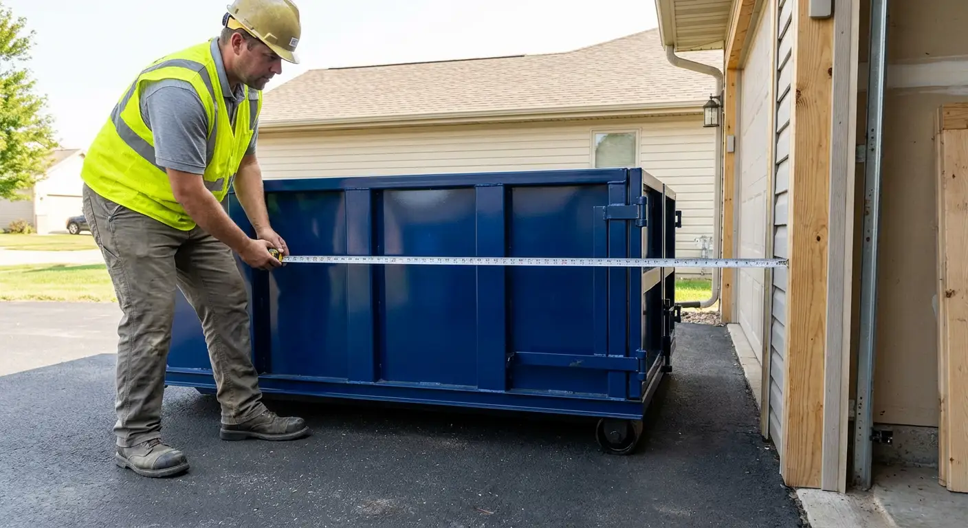 Site assessment for dumpster placement showing clearance requirements in Los Angeles, CA