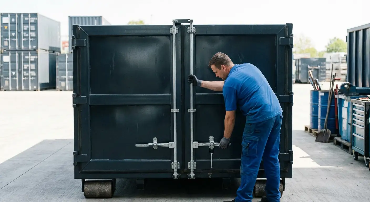 Dumpster walk-in loading door open showing easy access in Los Angeles, CA